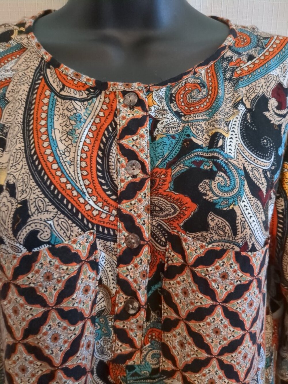 S Boho Fig & Flower 3/4 Sleeve Mini Dress Tunic Top - Picture 7 of 16